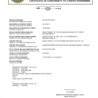 Alçı Panel TSE Belgesi A1sınıfı