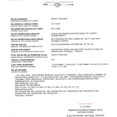 Elektrik Malzemeleri TSE Belgesi